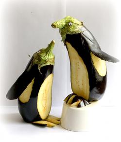pinguinos de berenjena Berenjenas talladas